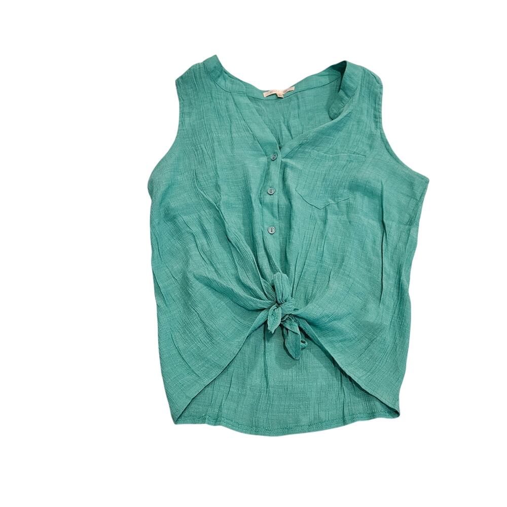 C'est Toi Teal Sleeveless Tie Front Button Blouse Size Large